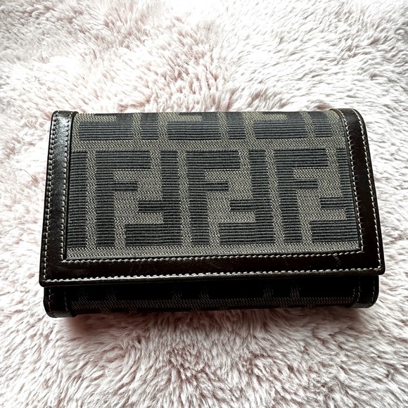 FENDI Zucca Canvas Leather Bifold Medium Long Wallet Vintage Authentic - Picture 6 of 17